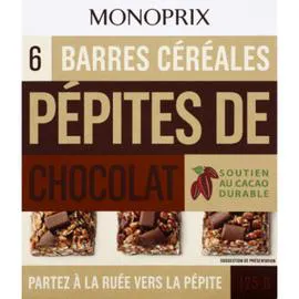 MONOPRIX Barres céréales pépites de chocolat 125g