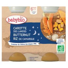 BABYBIO Petit pot bébé dès 6 mois, carotte potimarron riz 2x200g