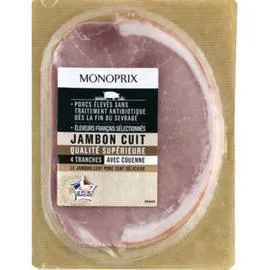 MONOPRIX Jambon cuit qualité supérieure avec couenne 160g
