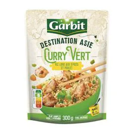 GARBIT Plat cuisiné curry vert riz long aux épices et poulet 300g