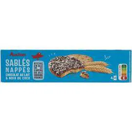 Biscuits sablés aux céréales nappés chocolat au lait saveur coco (200g)