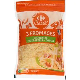 CARREFOUR CLASSIC' Fromage Râpé - Emmental, Mozzarella, Gouda 200g