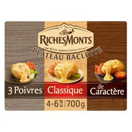 Fromage à raclette Riches Monts 3 saveurs - 3x9 tranches (700g)