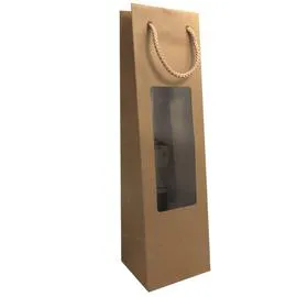 Pochette Cadeau Kraft à Fenêtre pour Bouteille de Vin de 75cl (l'unité)
