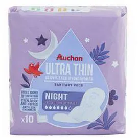 Serviettes hygiéniques avec ailettes nuit (x10)