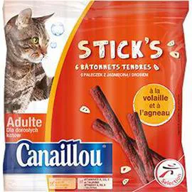 CANAILLOU Stick's - Bâtonnets tendres volaille et agneau pour chats 6x5g