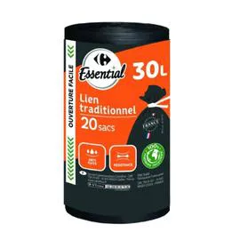 ESSENTIAL Sac poubelle à lien traditionnel 30L x20