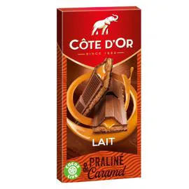 Chocolat au lait fourré praliné et caramel (200g)