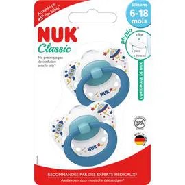 Sucettes bleu silicone 6-18 mois Classic (x2)