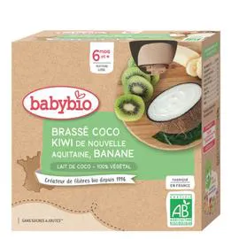 BABYBIO Compote dès 6 mois lait de coco Kiwi d'Aquitaine Banane SSA Bio 340g