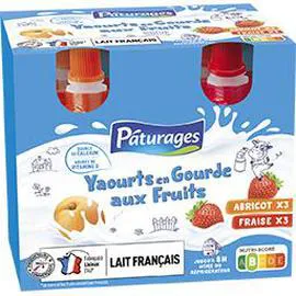 Yaourt en gourde aux fruits fraise & abricot (6x90g)