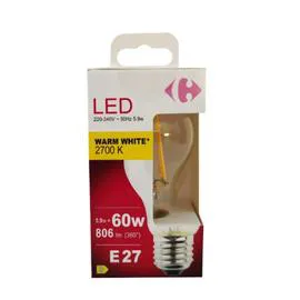 Ampoule E27 forme standard Blanc-chaud claire 60W x1 (l'unité)