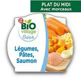 MARQUE REPÈRE, BIO VILLAGE Assiette pâtes Légumes saumon 18 mois 260g