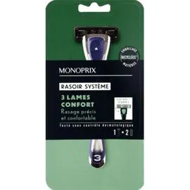 MONOPRIX Rasoir système confort 3 lames 1 manche 2 têtes l'unité