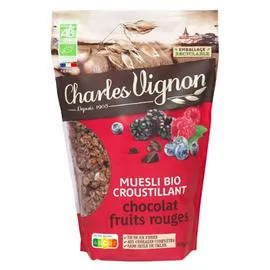 CHARLES VIGNON Céréales muesli croustillant chocolat fruits rouges Bio 375g