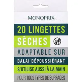MONOPRIX 20 lingettes sèches dépoussiérantes adaptable l'unité