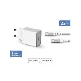 Chargeur de maison 25W Power Delivery + Câble Renforcé USB C/USB C (l'unité)