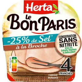 Jambon à la broche sel réduit conservation sans nitrite Le Bon Paris (140g)
