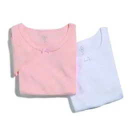 T-shirt fille rose/blanc coton Bio 2-3 ans (x2)