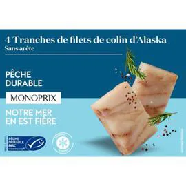 MONOPRIX Tranches de filets de colin d Alaska sans arêtes, surgelées 400g
