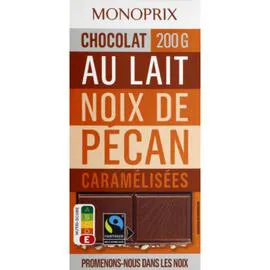 MONOPRIX Chocolat au lait et noix de pécan caramélisées, Max Havelaar 200g