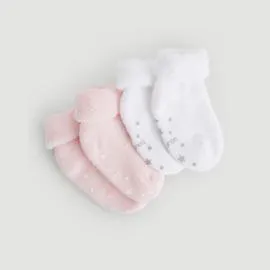 BOUT'CHOU Paires de Chaussettes Bouclette en Coton Bio T.14-15 Blanc/Rose x2