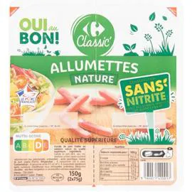 CARREFOUR CLASSIC' Lardons allumettes nature sans nitrite 2x75g