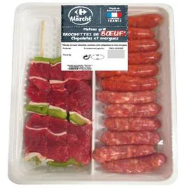 Assortiment de viandes plateau grill avec brochettes de boeuf (630g)