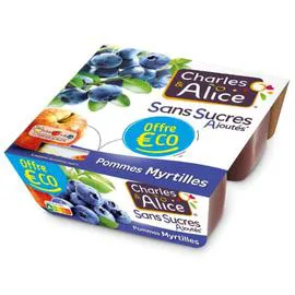 Dessert aux fruits pommes myrtilles sans sucres ajoutés (4x97g)