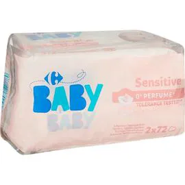 CARREFOUR BABY Lingettes bébé Sensitive sans parfum 2x72 