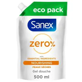 SANEX Gel Douche Eco Recharge Zéro% Essential Peaux Sèches 500ml