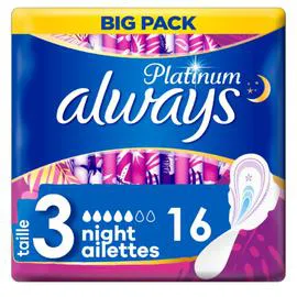 Serviette Hygiénique Avec Ailettes Platinum Day & Night Taille 3 (x16)