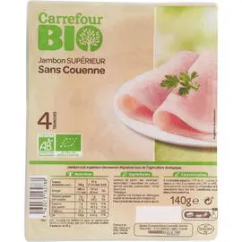 Jambon bio supérieur sans couenne (140g)