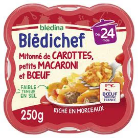 BLÉDINA, BLÉDICHEF Plat bébé dès 24 mois carottes petits macaroni et boeuf 250g