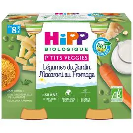 Petits pots bébé dès 8 mois Légumes du jardin macaroni au fromage Bio (2x190g)
