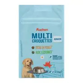 AUCHAN Multi croquettes au poulet et légumes pour moyen et grand chiot 3kg