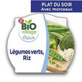 MARQUE REPÈRE, BIO VILLAGE Assiette riz Bio Légumes vert 12 mois 230g