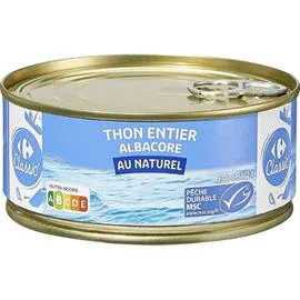 Thon entier albacore au naturel (186g)
