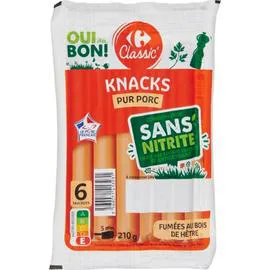 Saucisses knacks pur porc fumées Sans Nitrite (210g)