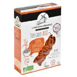 Pâtes Torsades colorées lentilles corail bio sans gluten (250g)
