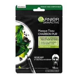 GARNIER, SKINACTIVE Masque Visage Tissu Charbon Végétal l'unité