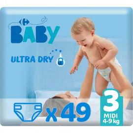CARREFOUR BABY Couches bébé taille 3 : 4-9 kg ultra dry x49