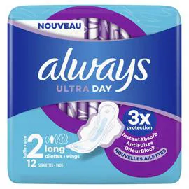 ALWAYS, ULTRA Ultra jour serviettes long taille 2 ailettes x12 serviettes x12