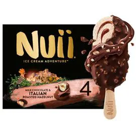 Nuii bâtonnets glacés chocolat au lait & noisettes d'Italie grillées x4 (272g)