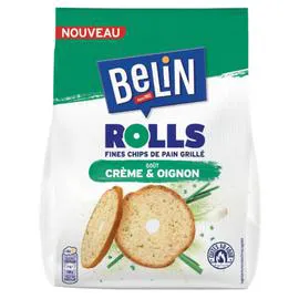BELIN Biscuits apéritifs fines chips de pain grillé goût crème et oignon Rolls 150g