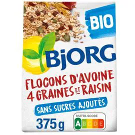BJORG Céréales flocon avoine 4 graines raisins bio sans sucres ajoutés 375g