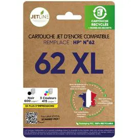 Pack de cartouches d'encre 62 XL Noir + Couleurs - Compatible HP (l'unité)