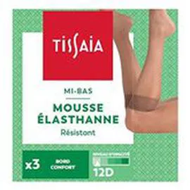 TISSAIA Mi-bas mousse lycra Noir taille unique x3