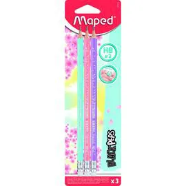 Lot de 3 crayons graphite HB embout gomme Black'Peps pastel (l'unité)