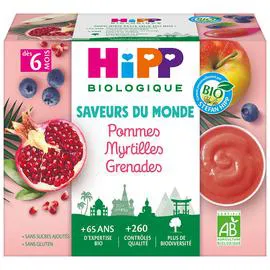 Petit pot dessert pommes myrtilles grenades bio dès 6 mois (4x100g)